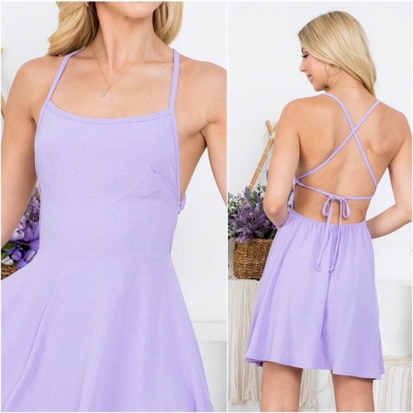 1 LEFT! USA MADE Lavender Open Criss Cross Back Fit N Flare Spring Summer Dress - Picture 3 of 4